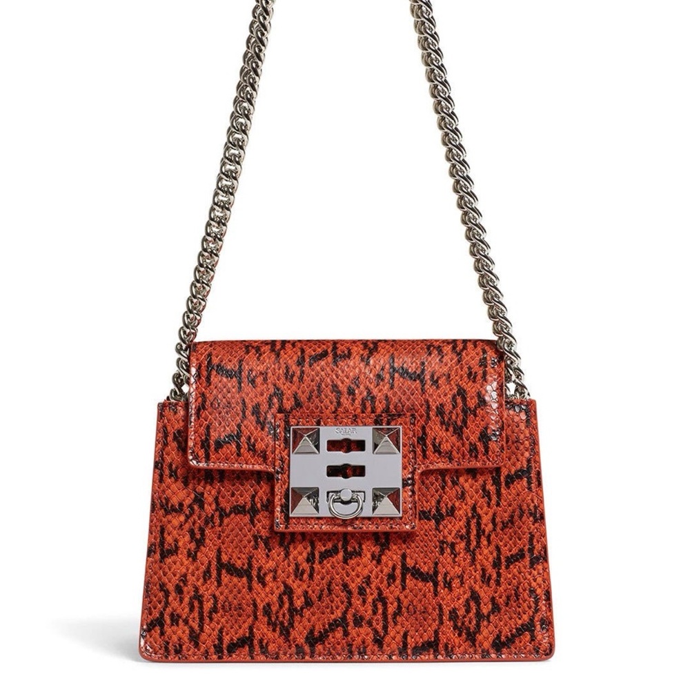 Italian Designer SALAR Snake Print Leather Mini Bag Silver chain and Hardware